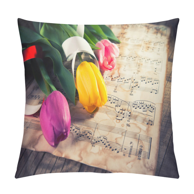 Personality  Tulips On A Music Notes Paper Pillow Covers