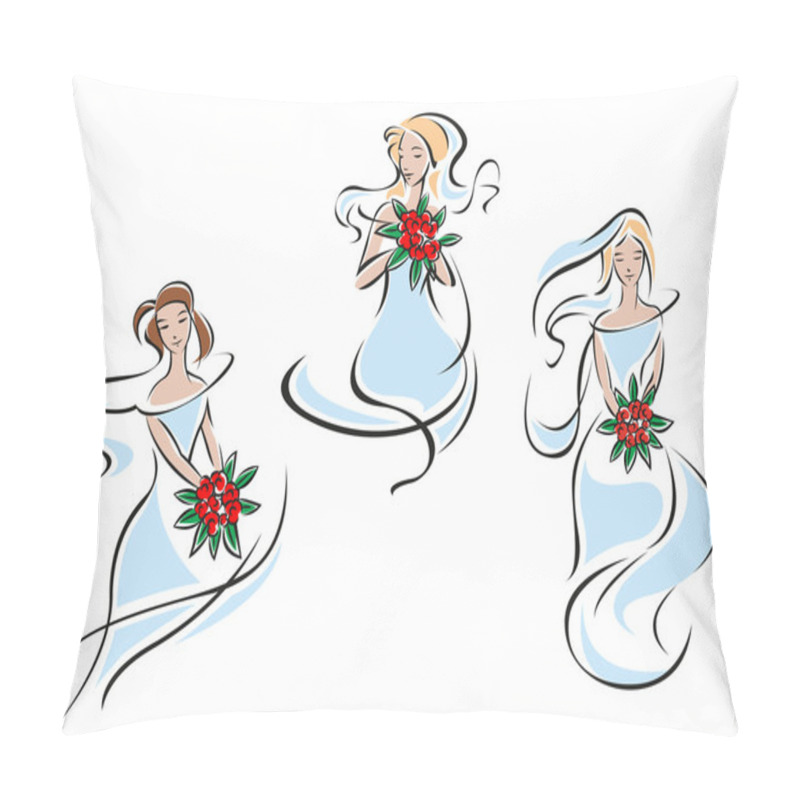 Personality  Beautiful Brides In Outline Flowing Lines Pillow Covers