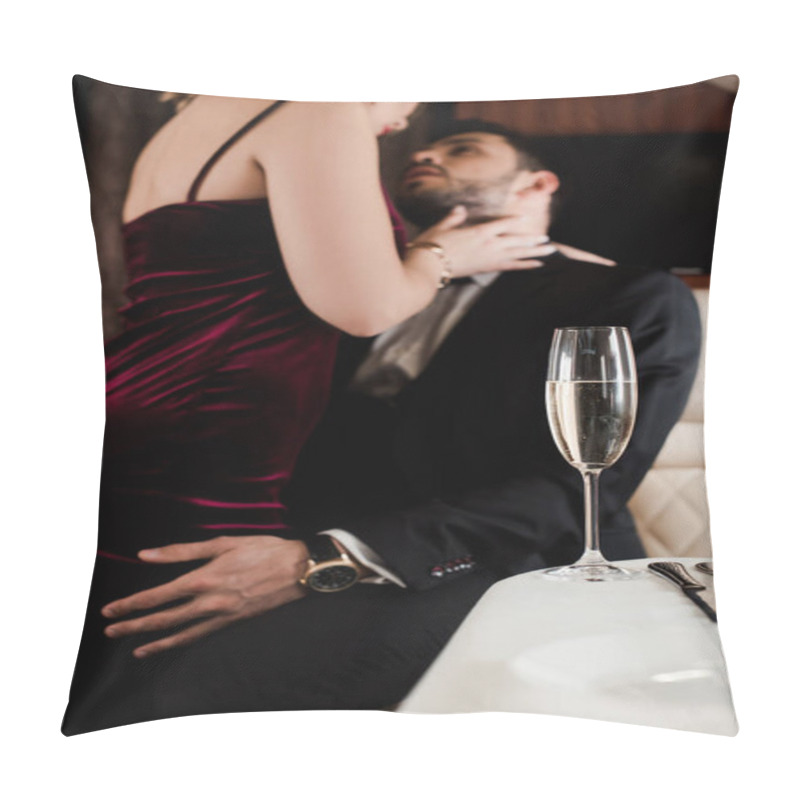 Personality  Selective Focus Of Man Embracing Sexy Woman In Plane Pillow Covers