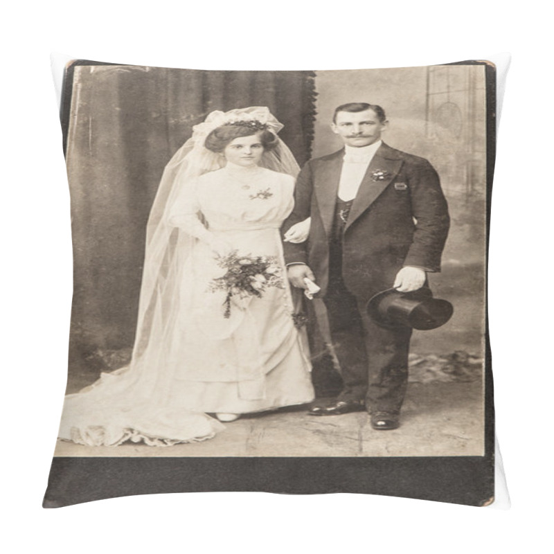 Personality  Antique Wedding Photo. Portrait Of Just Married Couple Pillow Covers