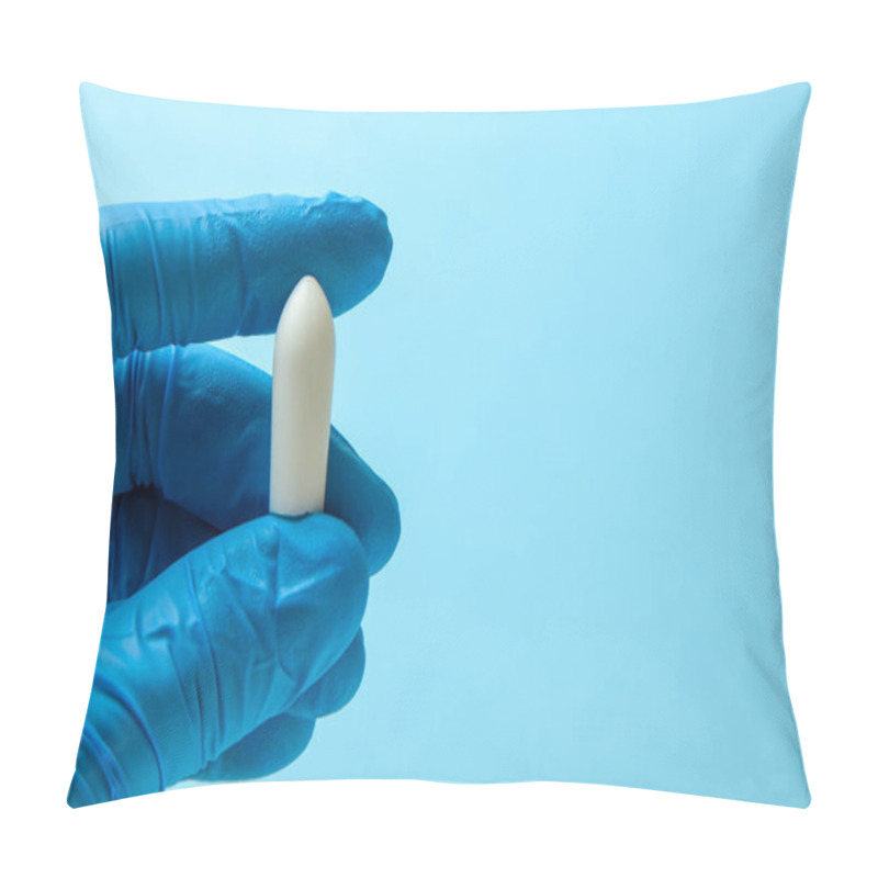 Personality  Suppository For Anal Or Vaginal Use In The Hands Of Doctor In Gloves. Candles For Treatment Of Hemorrhoids, Temperature, Thrush Pillow Covers