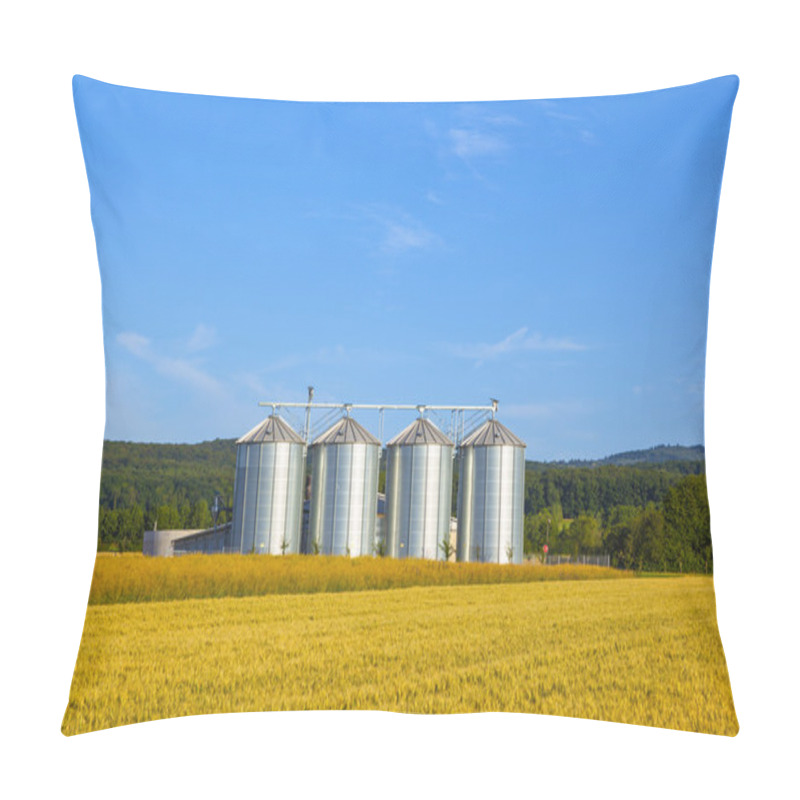 Personality  Four Silver Silos In Corn Field Pillow Covers