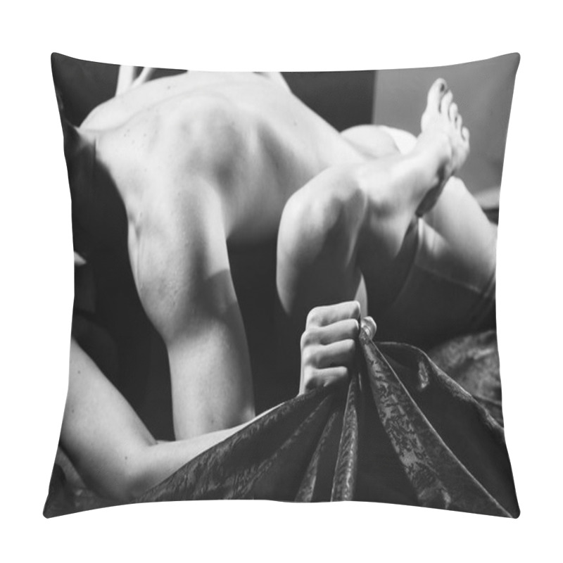 Personality  Hand Squeeze Bedclothes. Naked Lovers Passionate Sex. Woman Embrace Lover By Legs. Passionate Couple Have Sex Make Love. Female Orgasm. Sex And Pleasure Concept. Feeling Of Intense Sexual Pleasure Pillow Covers