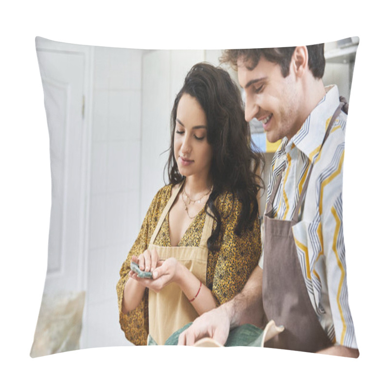 Personality  A Couple Joyfully Creating Pottery Side By Side. Pillow Covers