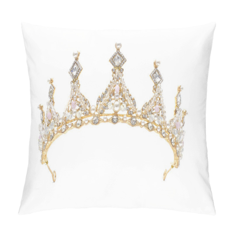 Personality  Golden Crown With Pearls And Beads Isolated On White Pillow Covers