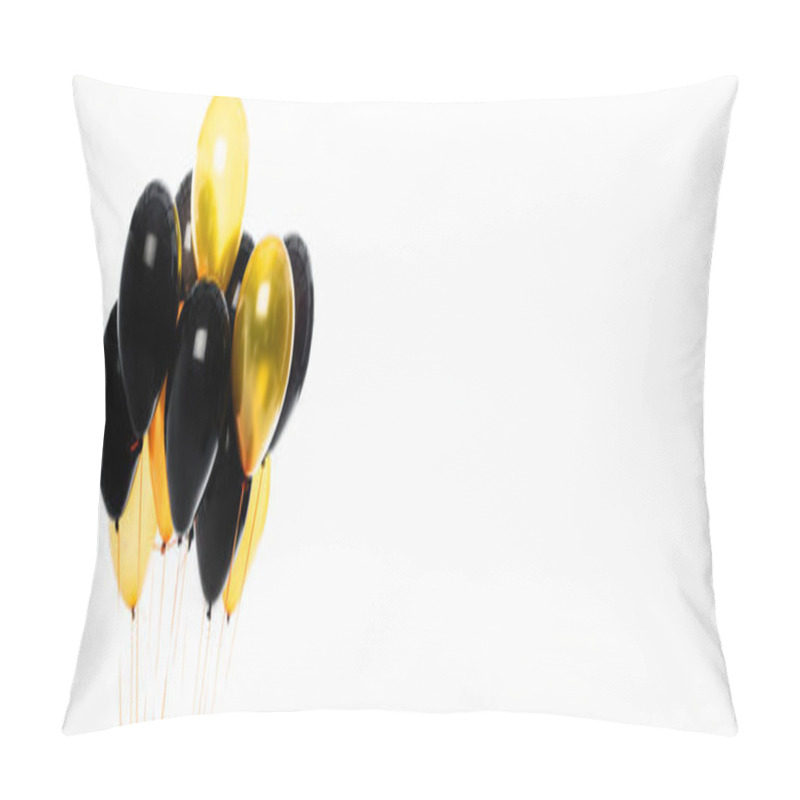 Personality  Panoramic Crop Of Black And Yellow Balloons Isolated On White With Copy Space  Pillow Covers