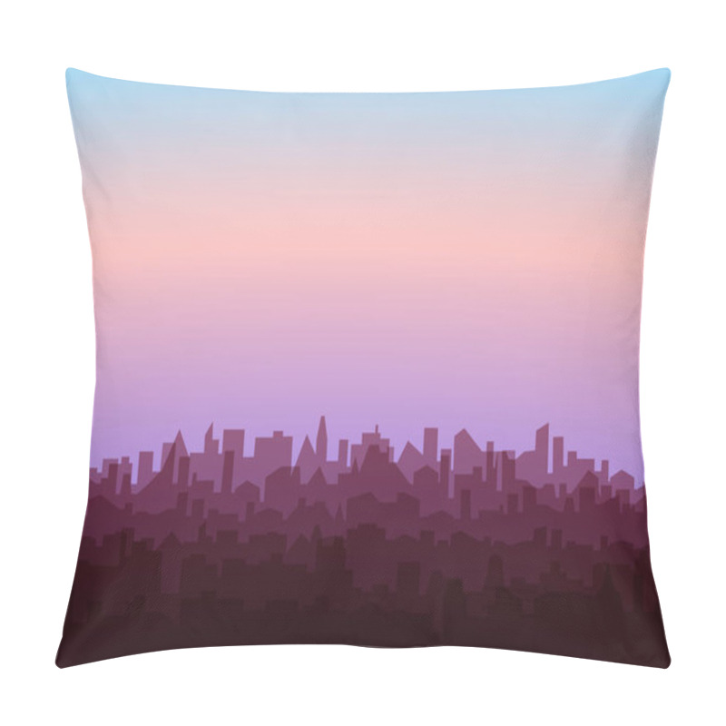 Personality  Cityscape With Sunrise. Morning Landscape Of Modern City Silhouettes. Cityline Background. Jpeg Illustration Pillow Covers