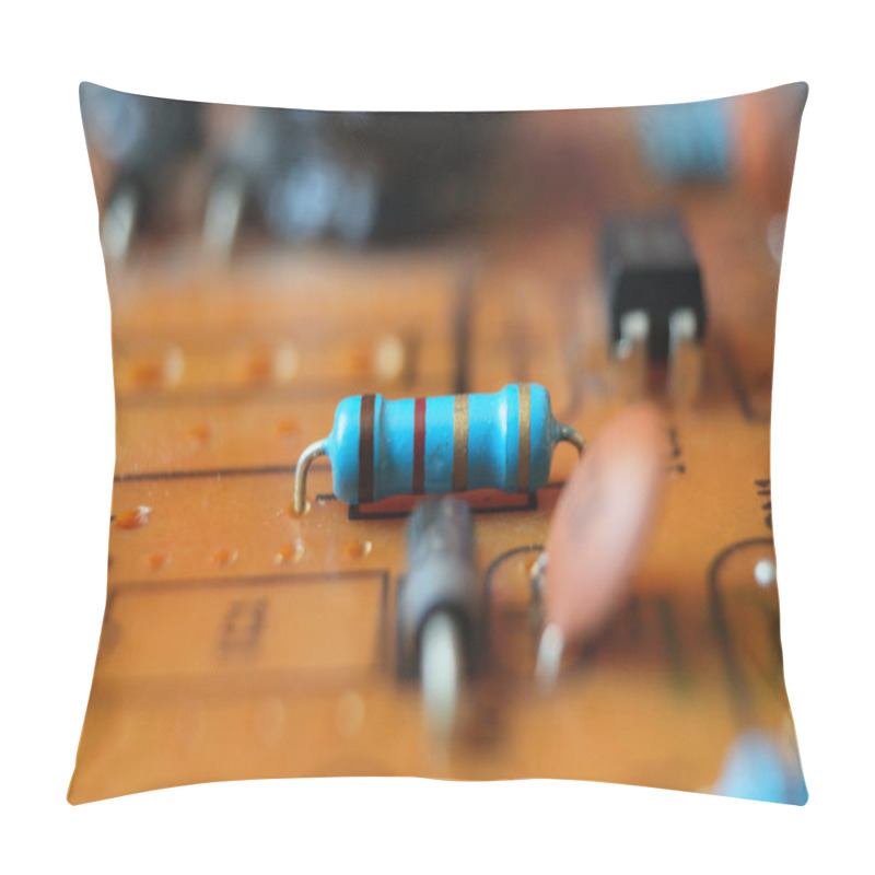 Personality  Close Up Of An Electrical Resistor On The Electronic Circuit Board. Pillow Covers