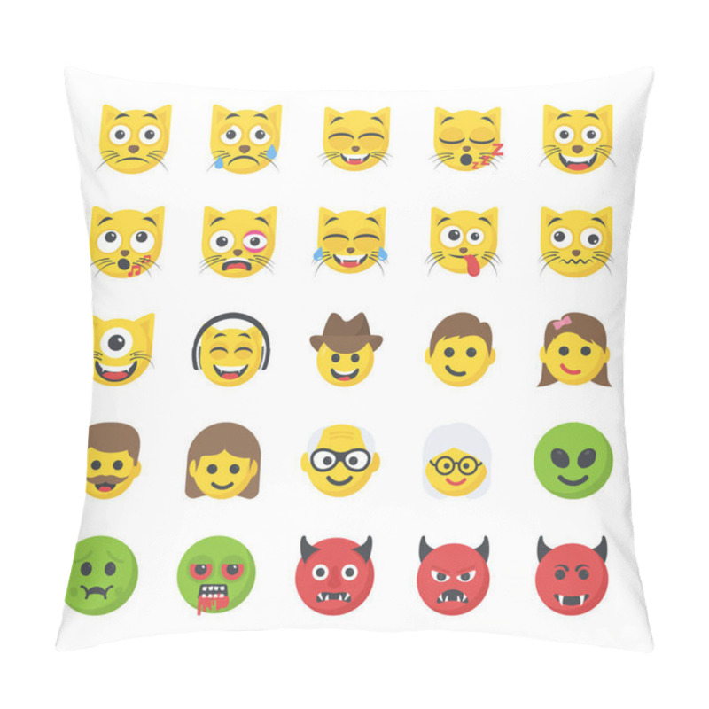 Personality  Flat Icons Set Of Smileys Pillow Covers