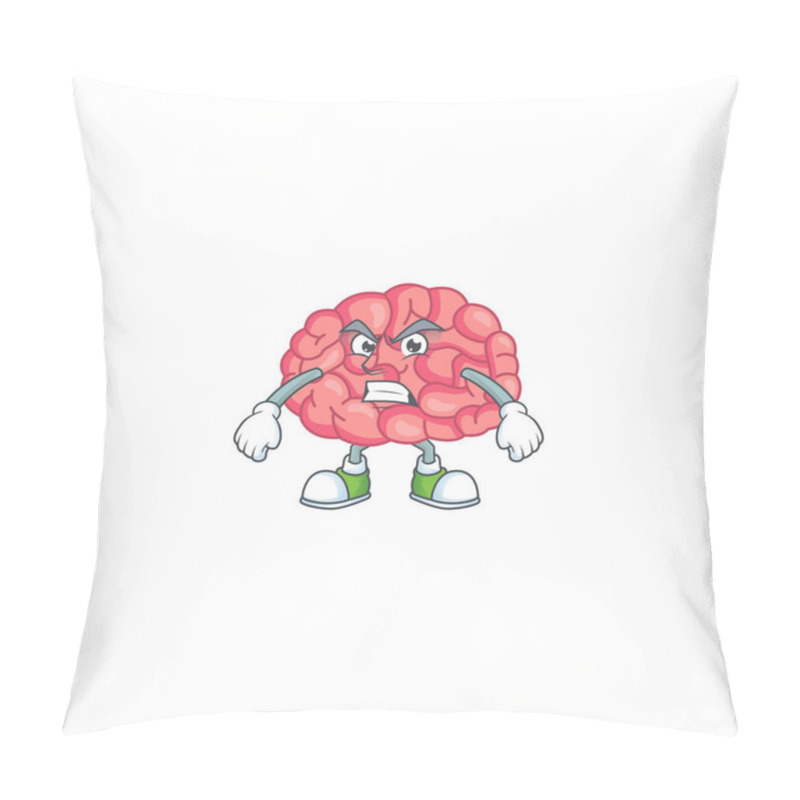 Personality  Mascot Design Style Of Brain With Angry Face. Vector Illustration Pillow Covers