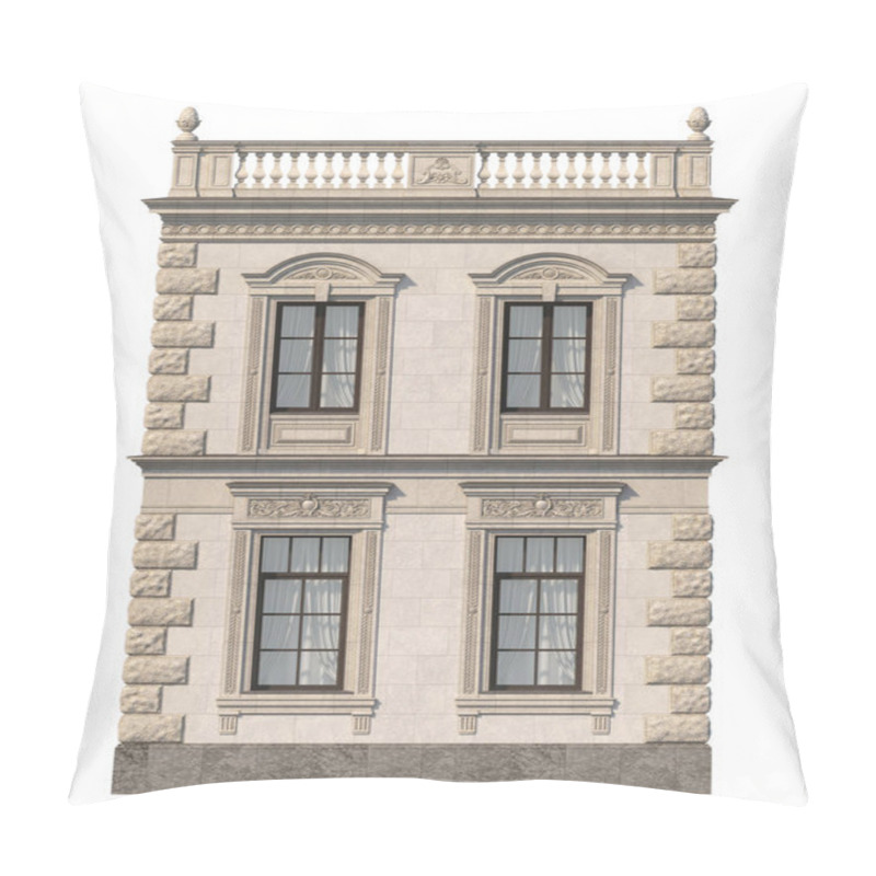 Personality  House In A Classic Style With A Stone Fasade In Beige Tones. 3d Rendering Pillow Covers