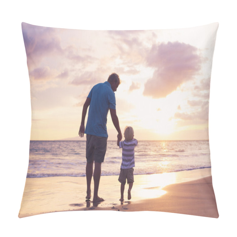 Personality  Father And Son Wallking On The Beach Pillow Covers