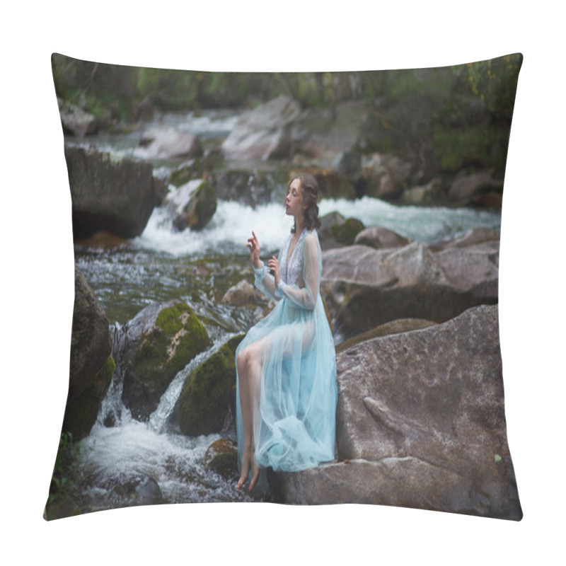 Personality  The Tale Of The Mermaid. Tale Of The River Nymph. Girl In A Blue Dress By The River. Photosession In Altai Pillow Covers