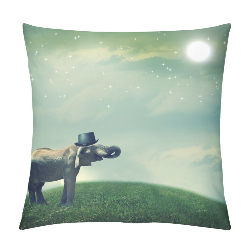 Personality  Elephant With Top Hat On Fantasy Landscape Pillow Covers