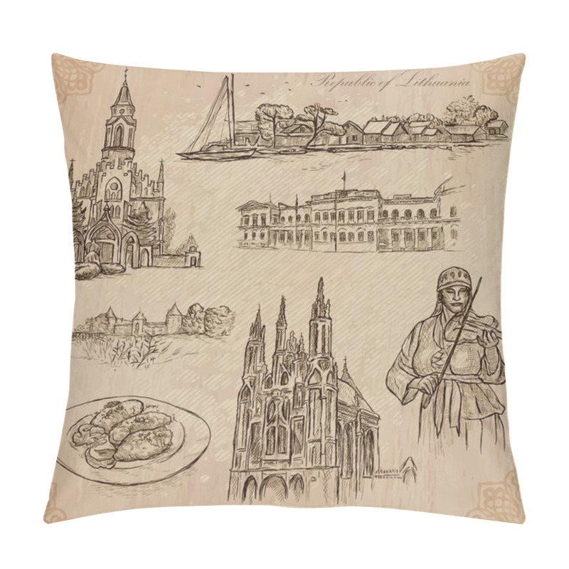 Personality  Lithuania. Pictures Of Life. Vector Pack. Pillow Covers