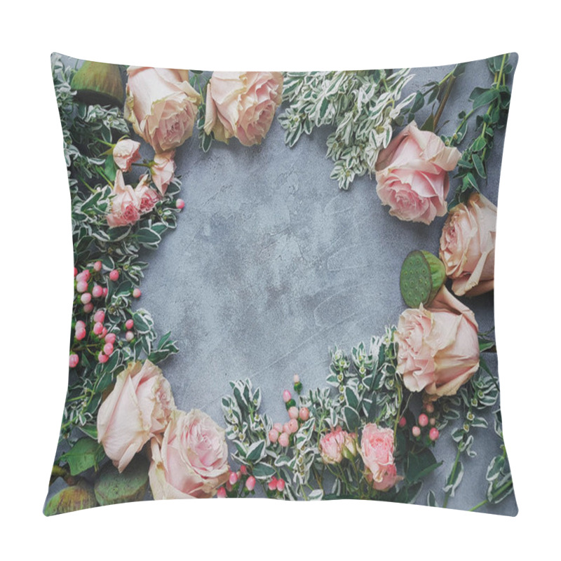 Personality  Wedding Flowers, Blog Style, Flatlay, Light Gray Background, Floristics, Delicate Roses, Lotus And Greens Closeup Pillow Covers