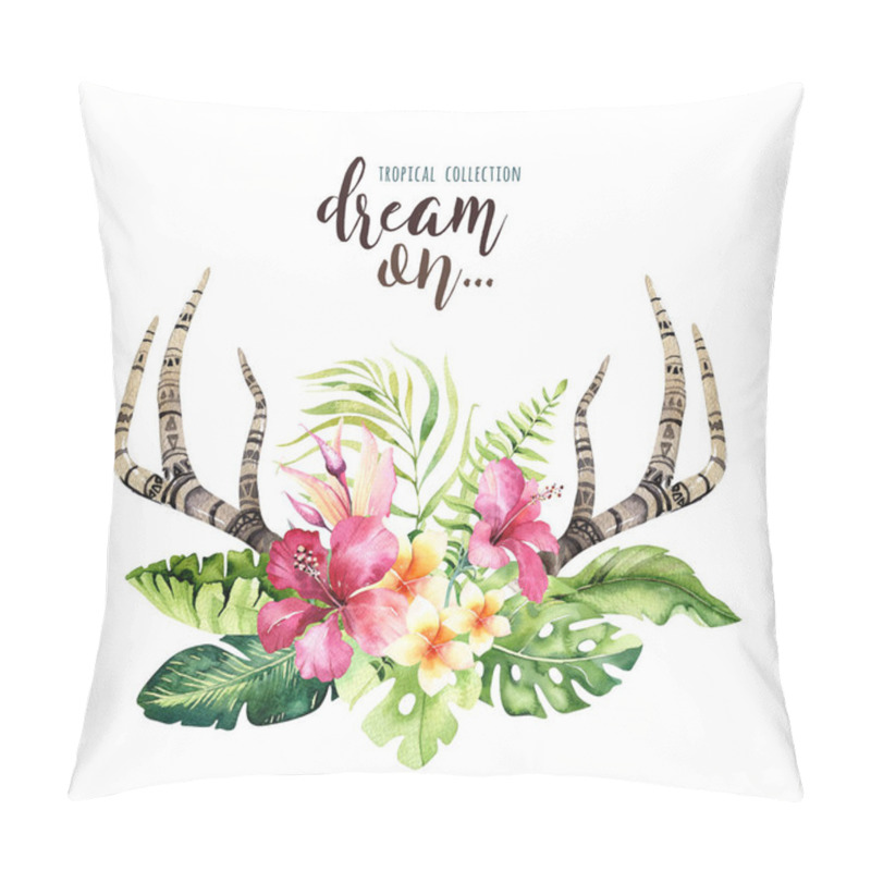 Personality  Deer Horns And Tropic Leaves Pillow Covers