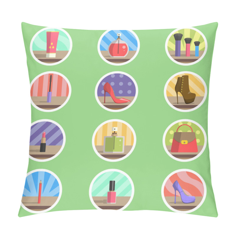 Personality  Woman Stuff Flat Icon Pillow Covers