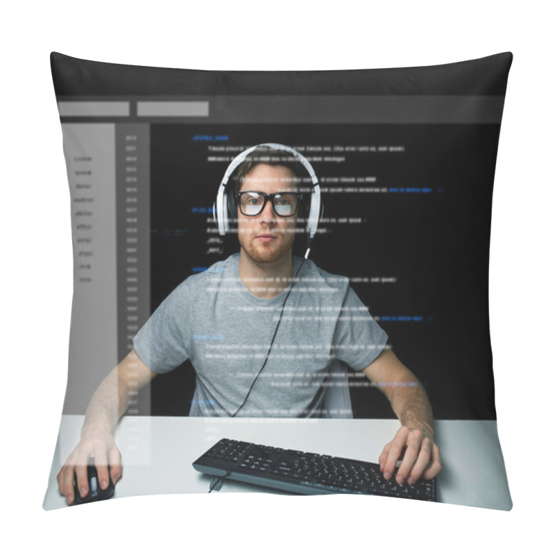 Personality  Man In Headset Hacking Computer Or Programming Pillow Covers