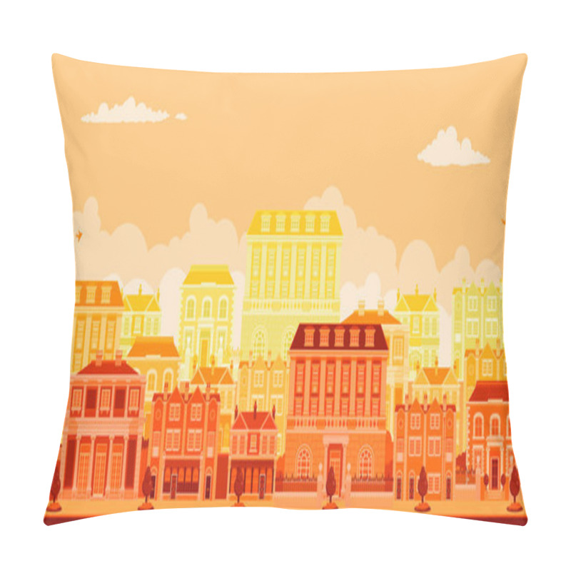 Personality  Urban Avenue Scene With Smart Townhouses Pillow Covers