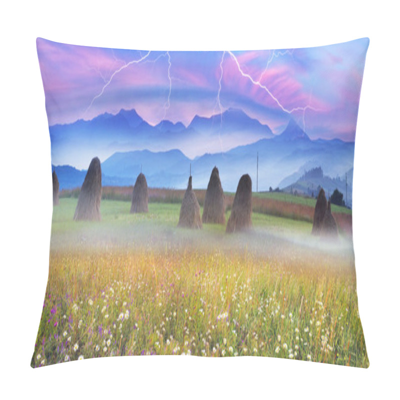 Personality  Alpine Meadow With Haystacks Pillow Covers