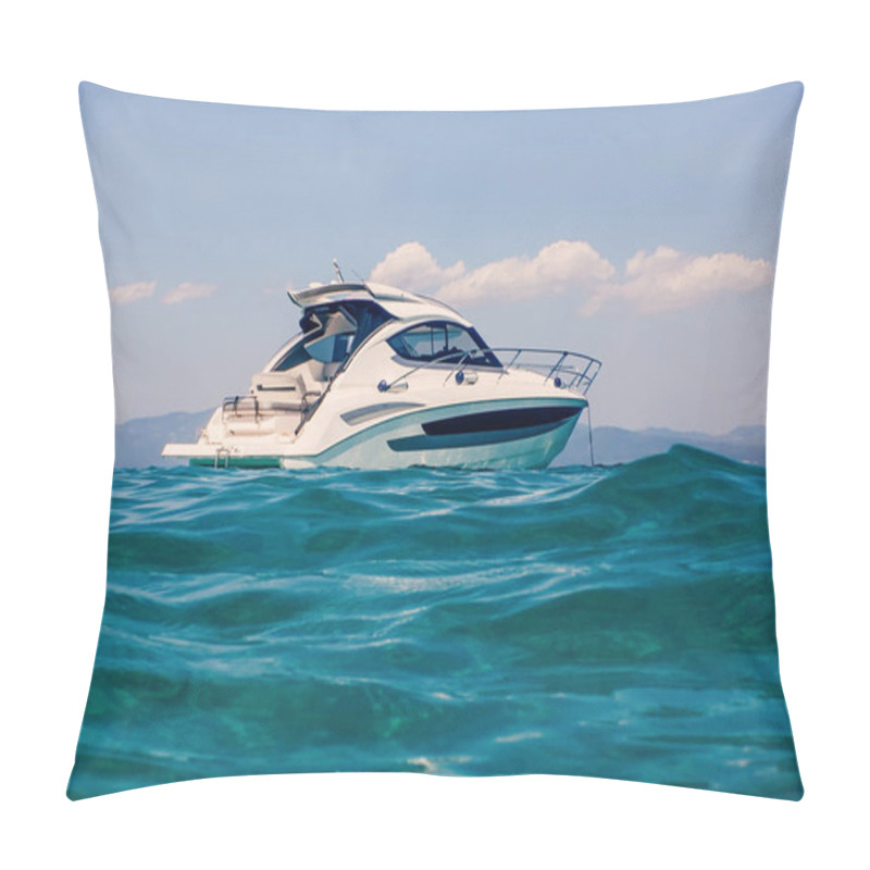 Personality  Motor Boat Floating On Clear Turquoise Water Pillow Covers