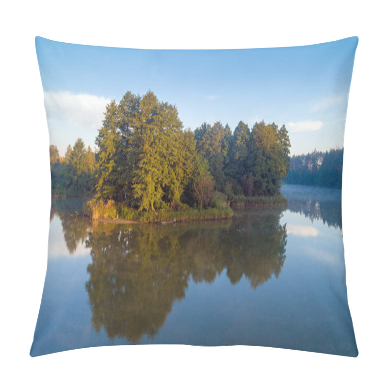 Personality  Early Foggy Morning, Sunrise Over The Lake. Rural Landscape. The Beautiful Nature Of Finland, Europe Pillow Covers