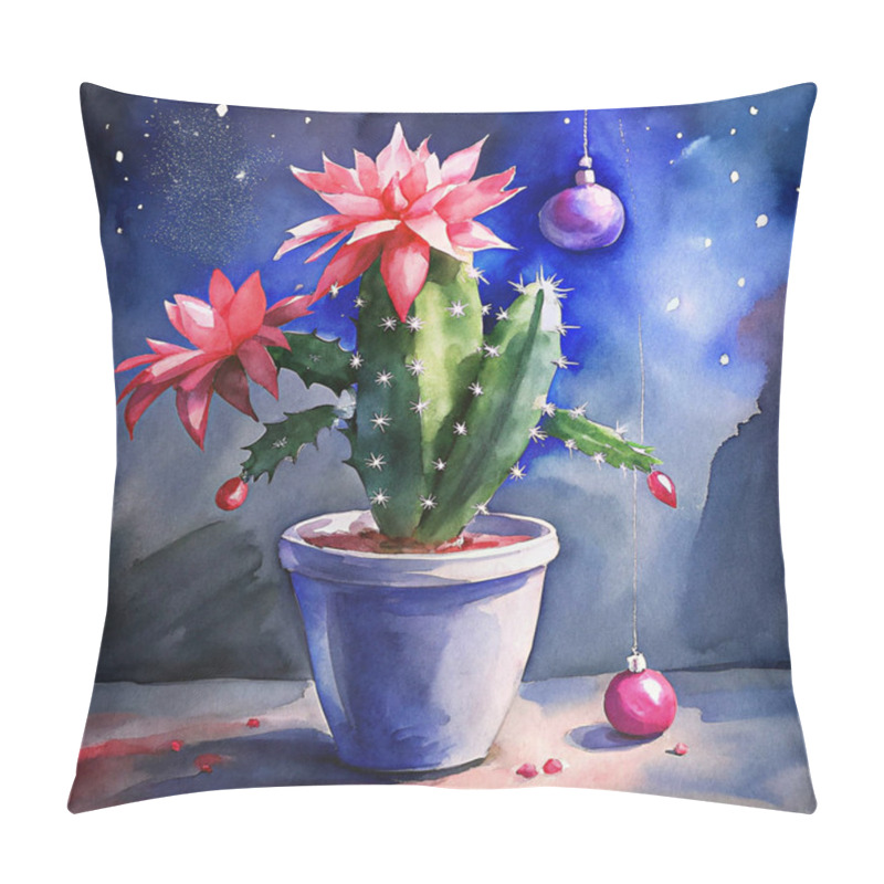 Personality  A Festive Christmas Cactus In A Rustic Pot Features Vibrant Red Blooms And Natural Details, Capturing The Essence Of Seasonal Charm And Decor. Pillow Covers