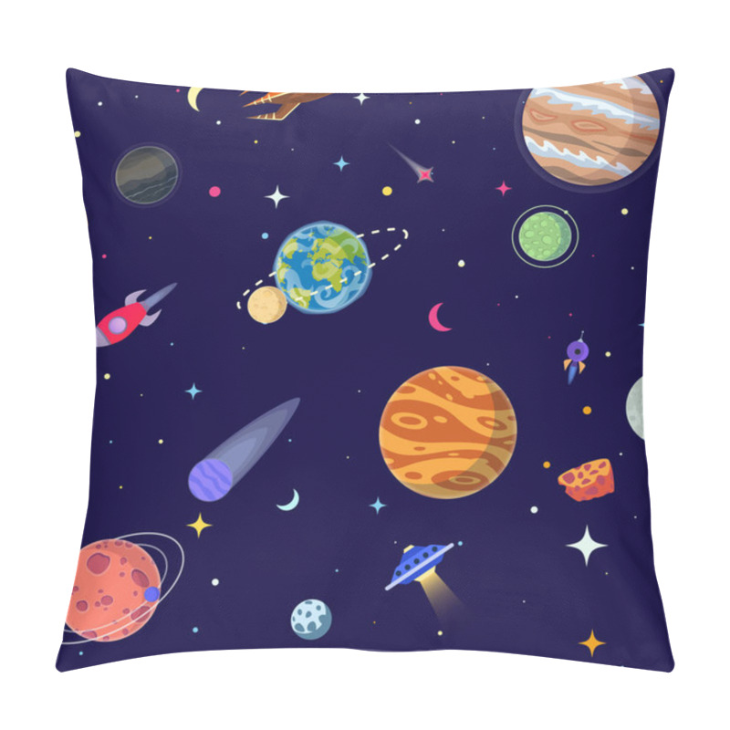 Personality  Seamless Pattern Of Planets In Open Space. Vector Illustration Cartoon Style Pillow Covers