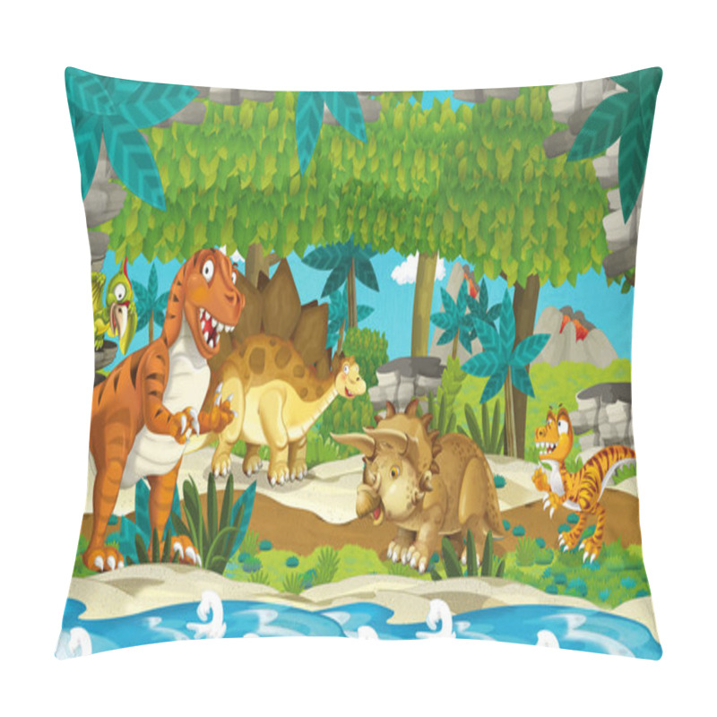 Personality  Cartoon Happy Dinosaur - Tyrannosaurus Triceratops Velociraptor Diplodocus Sabre Tooth Turtle And Other Underwater Dinosaurs - Illustration For The Children Pillow Covers