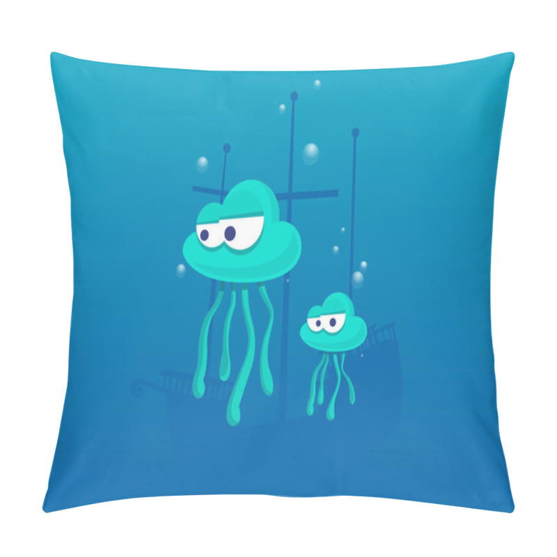 Personality  Two Funny Jellyfish For Use In Marine Design Pillow Covers