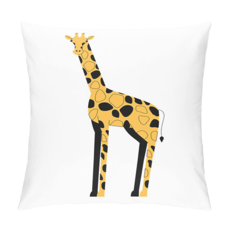 Personality  A Giraffe Standing Tall, Symbolizing Wildlife, African Savannah, And Nature Conservation, Depicted As A Flat Vector Illustration. Pillow Covers