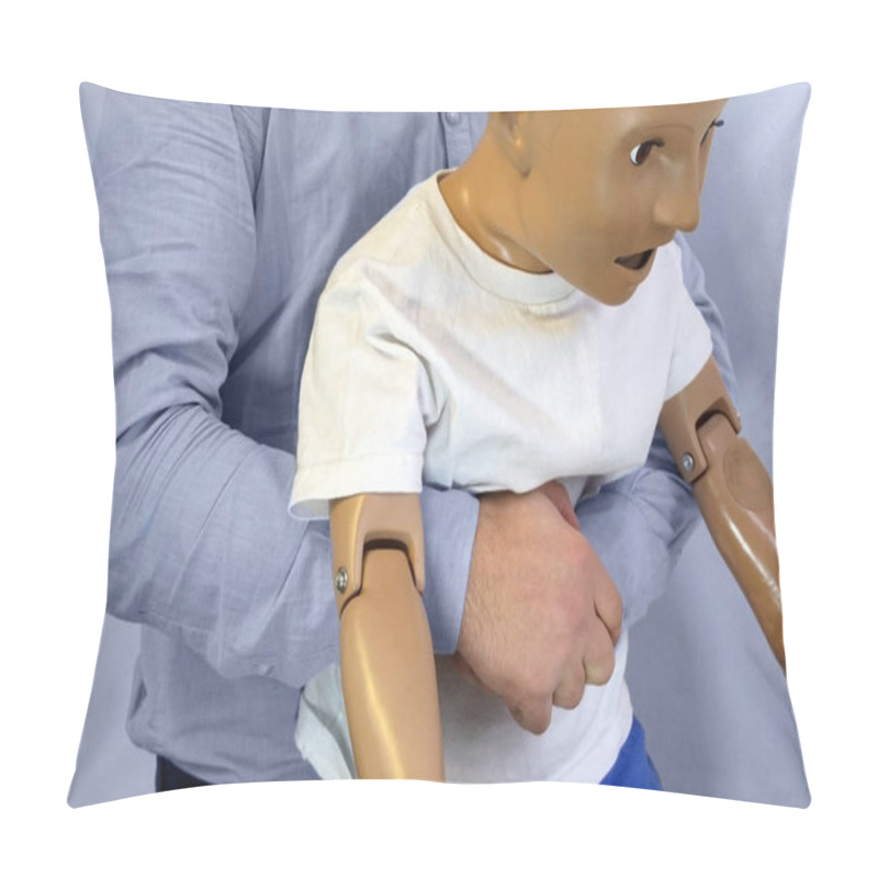 Personality  Abdominal Thrusts (the Heimlich Maneuver Or Heimlich Manoeuvre) On A Simulation Mannequin Child Dummy During Medical Training Basic Life Support Pillow Covers