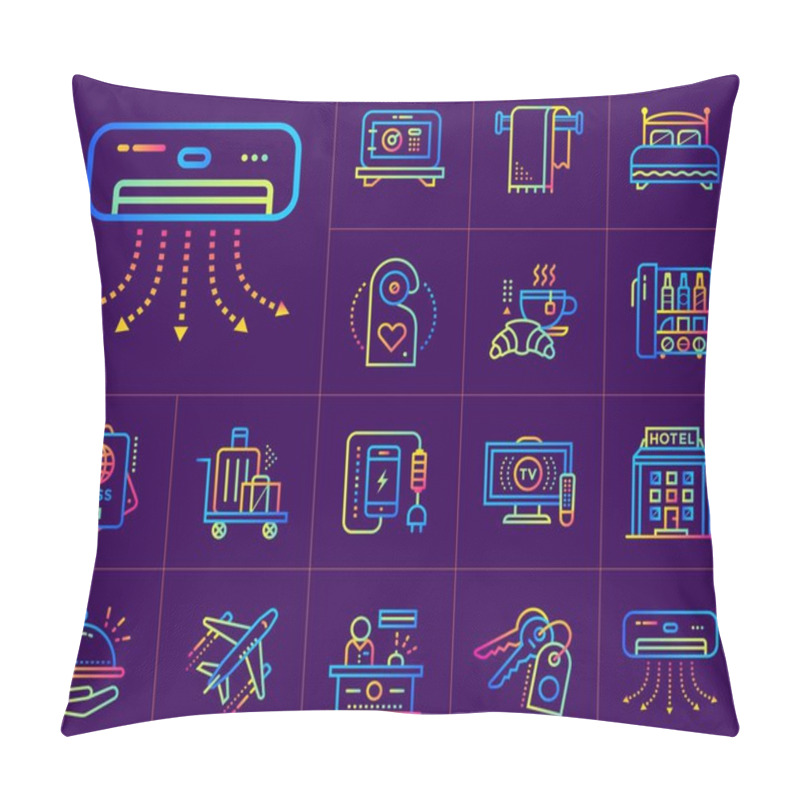 Personality  Linear Icons Set Of Hotel Services. Suitable For Print, Website  Pillow Covers