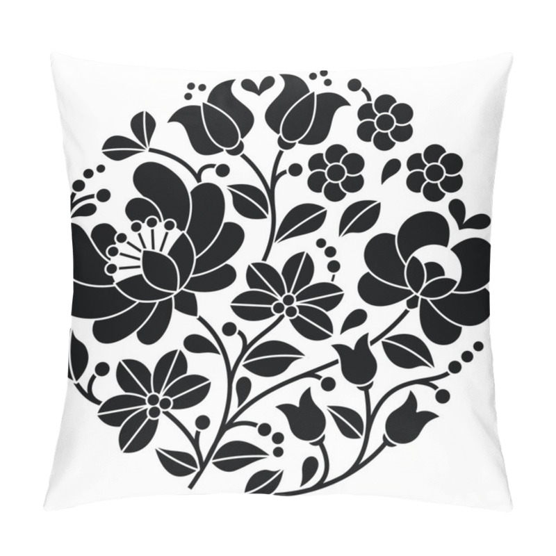 Personality  Kalocsai Black Embroidery - Hungarian Round Floral Folk Pattern Pillow Covers