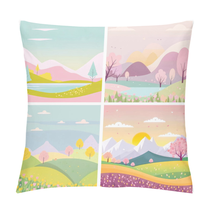 Personality  Peaceful Natural Landscape Illustration With Green Trees, Rolling Hills, And A Clear Blue Sky - Perfect For Any Project Needing A Serene Outdoor Setting. This Vector Artwork Pillow Covers