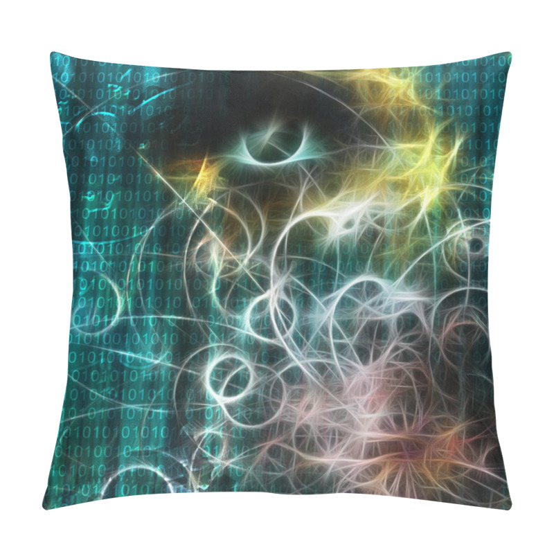 Personality  Machine Binary And Human Like Visage. Swirling Lines Pillow Covers