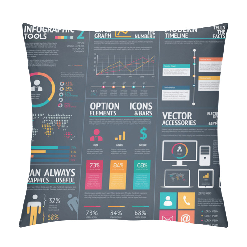 Personality  Black Infographic Vector Template Elements Data Visualization Pillow Covers