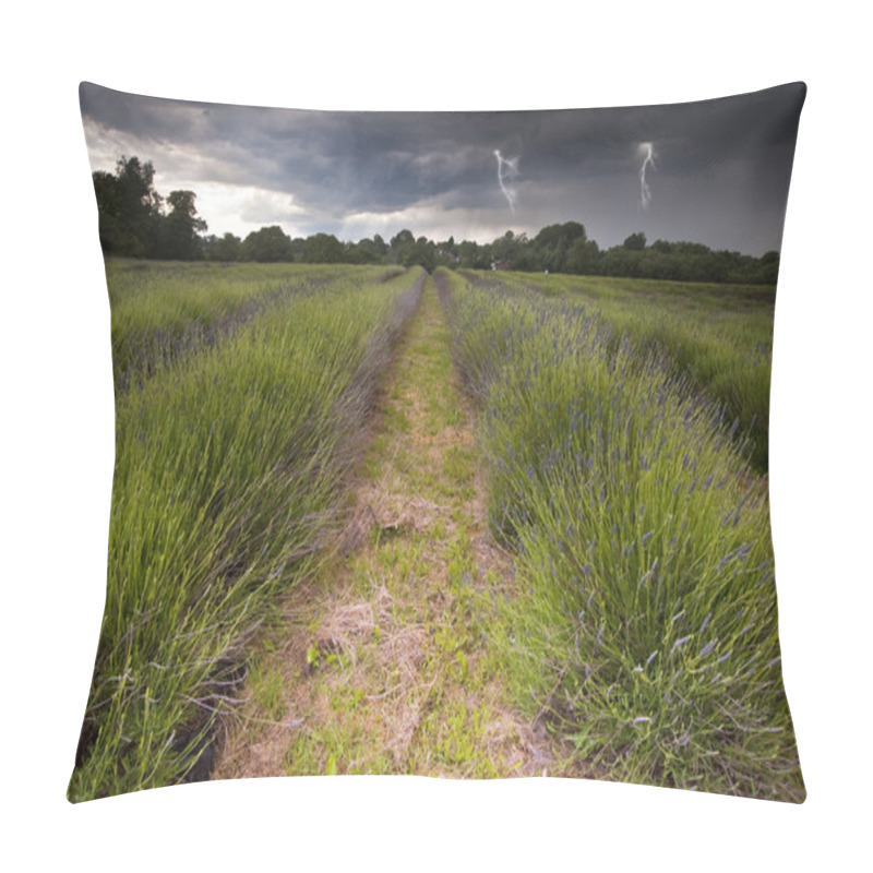 Personality  Lightening Flashses In Dark Storm Clouds Over Vibrant Lavender F Pillow Covers