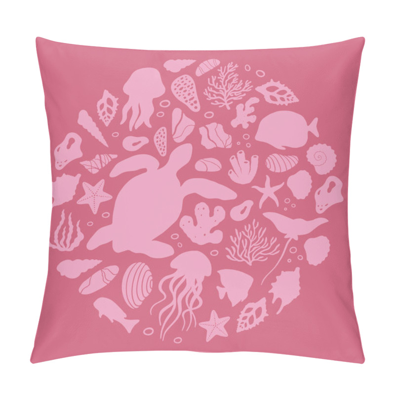 Personality  Flat Vector Illustration Of Round Shape. Underwater Set  Pillow Covers