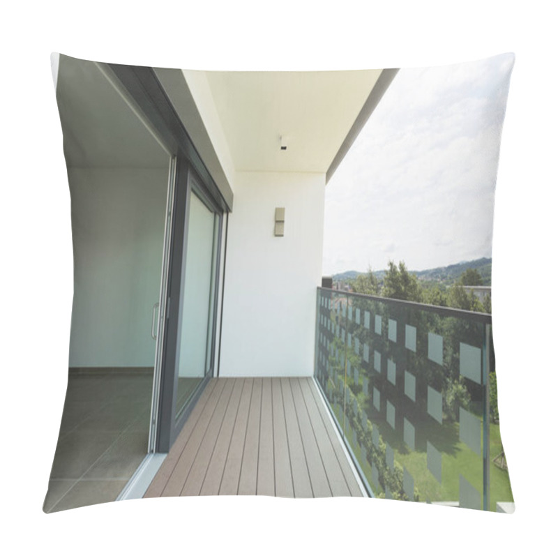 Personality  Balcony Of Modern Apartment With White Walls, Nobody In The Scene Pillow Covers