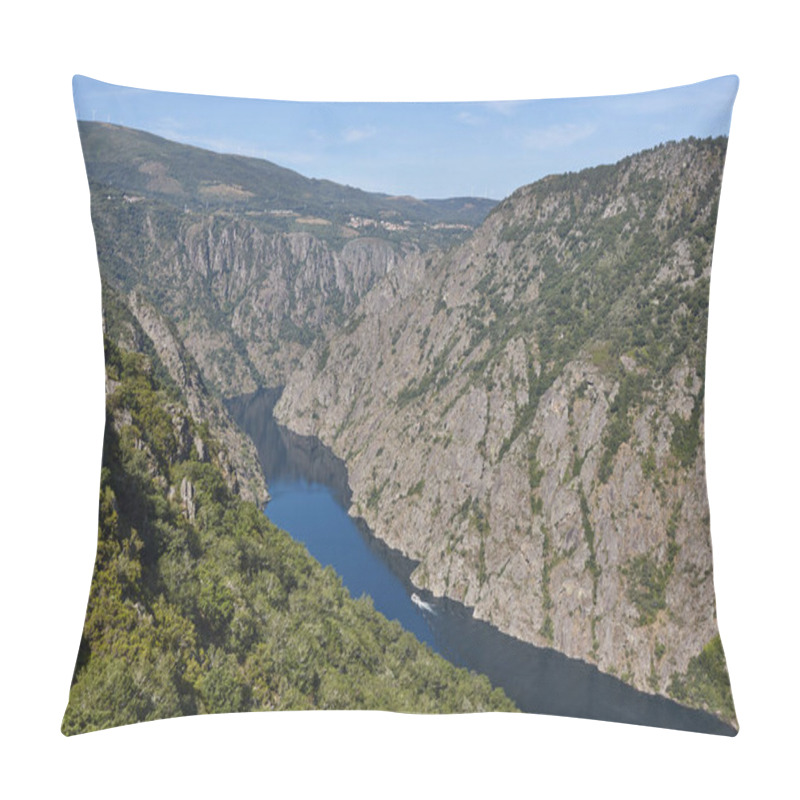 Personality  Ribeira Sacra. Sil River Canyon With Boat In Galicia, Spain Pillow Covers