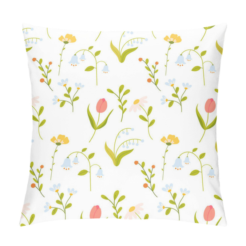 Personality  Colorful Floral Pattern Featuring Tulips, Lilies, And Small Wildflowers On A Light Background Creating A Vibrant Design Pillow Covers