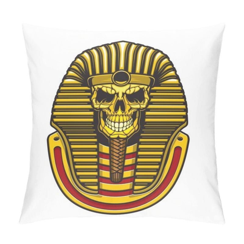 Personality  Egyptian Pharaoh Skull Vector Design With Gold Mask Of Ancient Egypt King. Death Mummy Skeleton Head Of Tutankhamun With Royal Crown, Striped Nemes And Braided Beard, Horror Tattoo Or T-shirt Print Pillow Covers