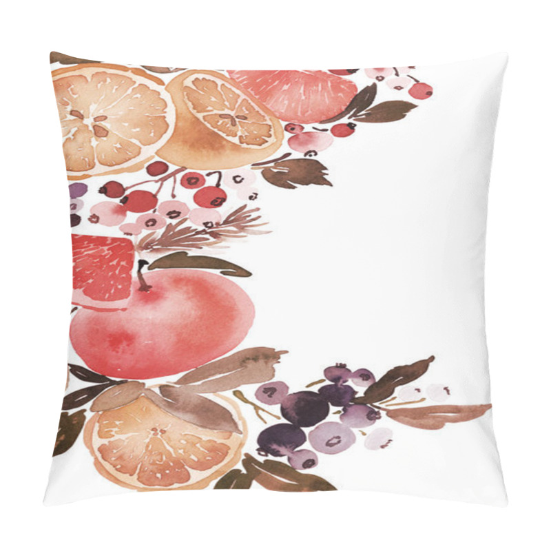 Personality  Christmas Card With Lemons, Tangerines And Berries. Pillow Covers