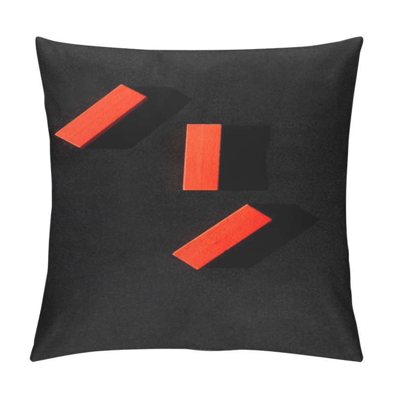 Personality  Top View Of Three Red Blocks On Black Background Pillow Covers