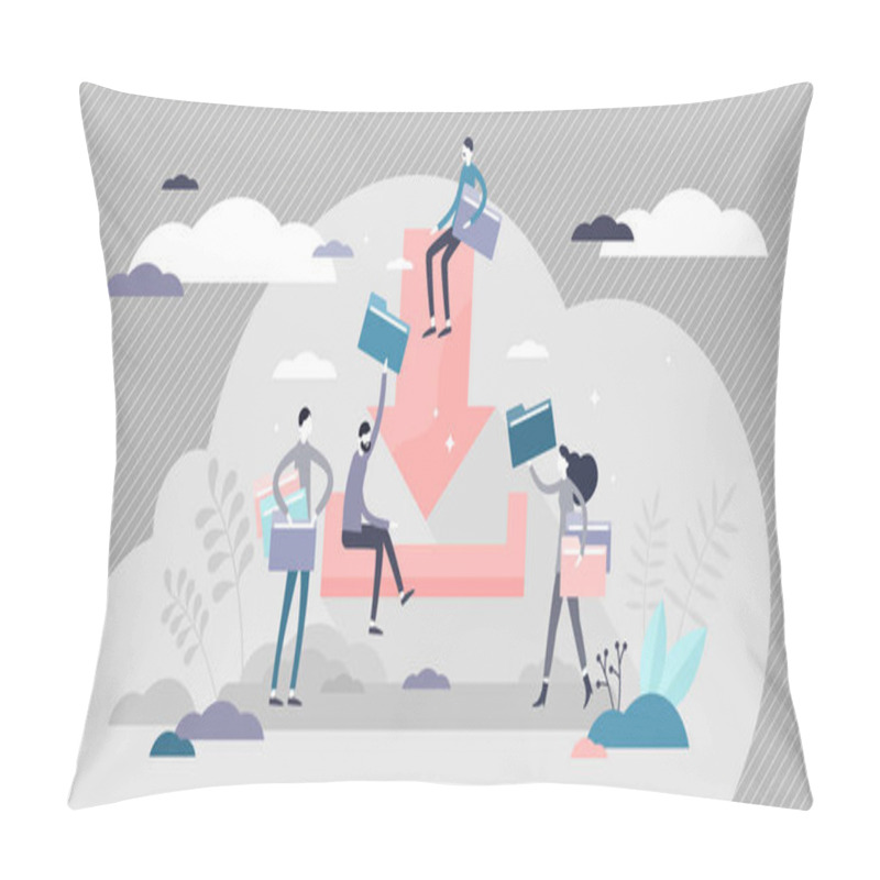 Personality  Downloadable Concept Vector Illustration. File Sharing Flat Tiny Persons Concept Pillow Covers