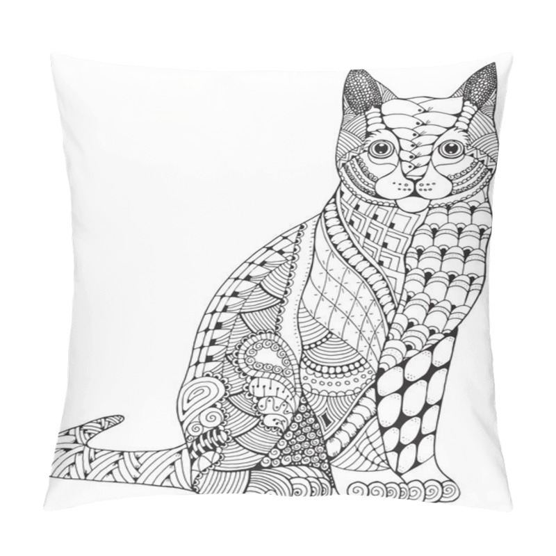 Personality  Cat Zentangle Stylized, Vector, Illustration, Pattern, Freehand Pencil, Hand Drawn. Zen Art. Ornate. Lace. Pillow Covers