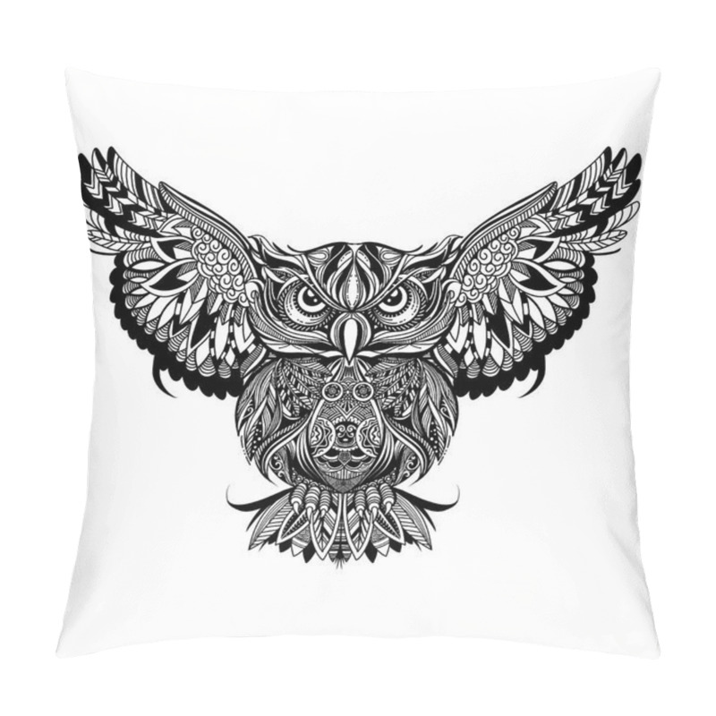 Personality  Owl With Open Wings And Claws ,Zentangle Stylized Cartoon Eagle Owl, Isolated On White Background. Hand Drawn Sketch For Adult Antistress Coloring Page, T-shirt Emblem, Logo Or Tattoo With Doodle, Zentangle, Floral Design Elements.  Pillow Covers