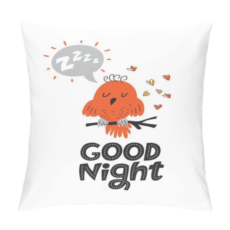 Personality  Illustration Of A Sleeping Bird With A Text Cloud And The Sound Of Z-Z-Z In Cartoon Style Pillow Covers